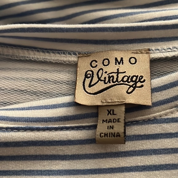 COMO Vintage blue white striped shift dress flutter short sleeves Sz XL - Picture 5 of 6